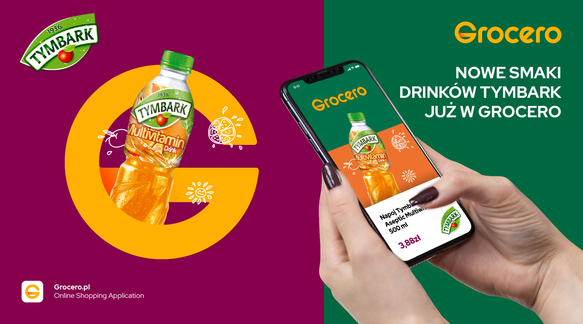 Kreacja produktowa — promocja nowych smaków we współpracy z producentem, z aplikacją mobilną Grocero
