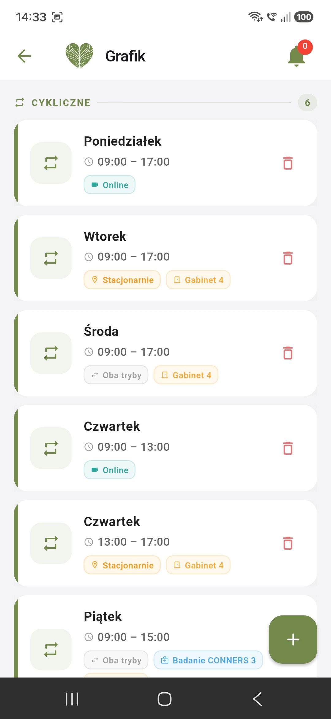 Zarządzanie grafikiem i dostępnością specjalisty